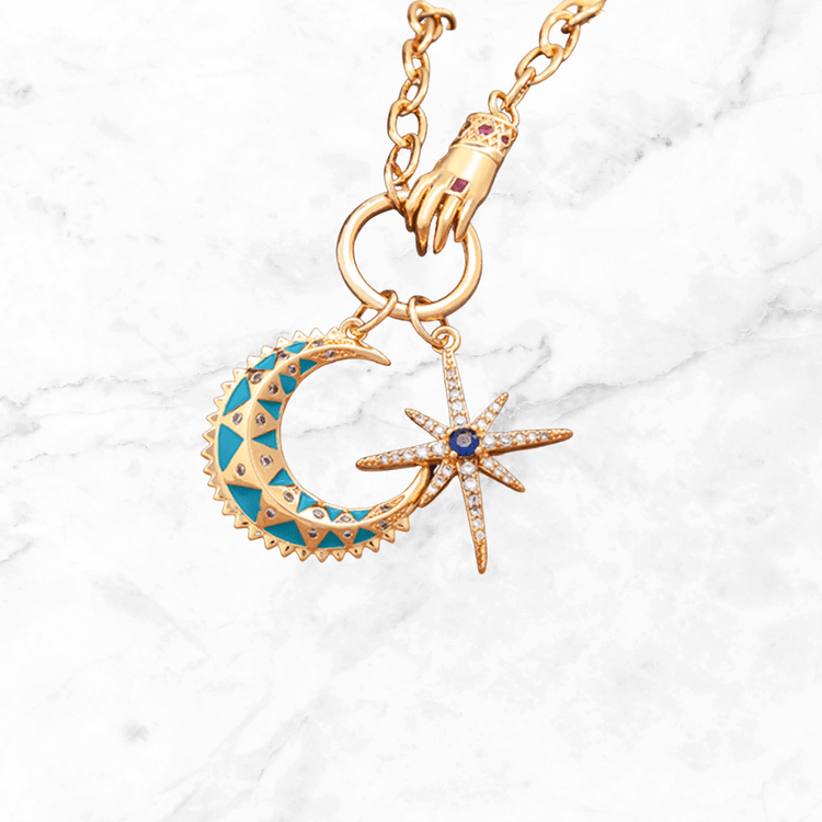 Crescent & Star Chain-Link Necklace/Choker