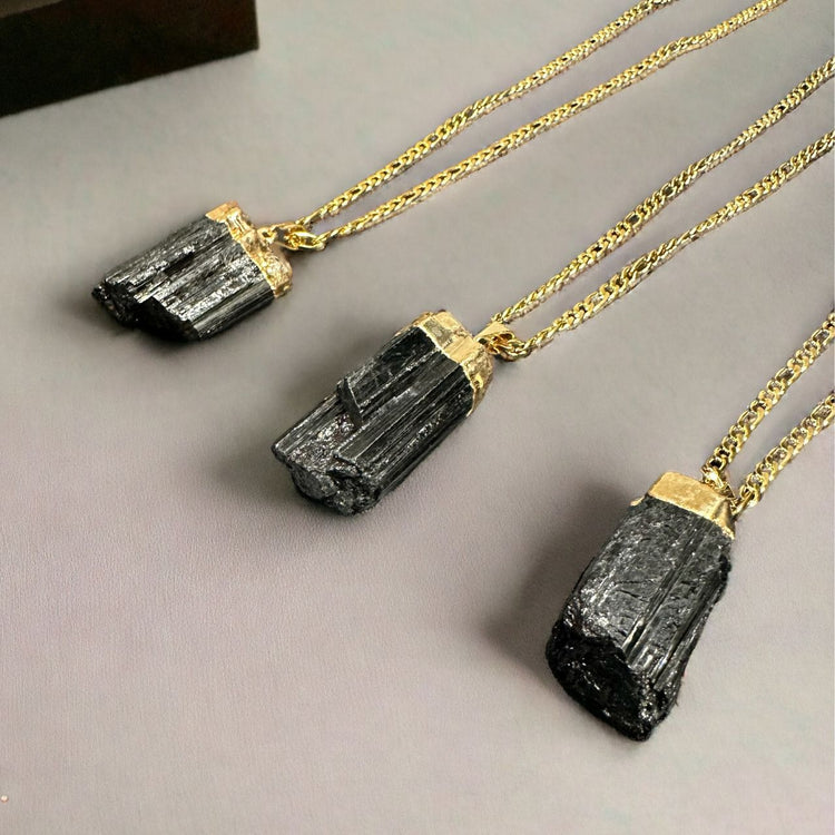 Raw Black Tourmaline Necklace (Gold-Dipped / Silver)