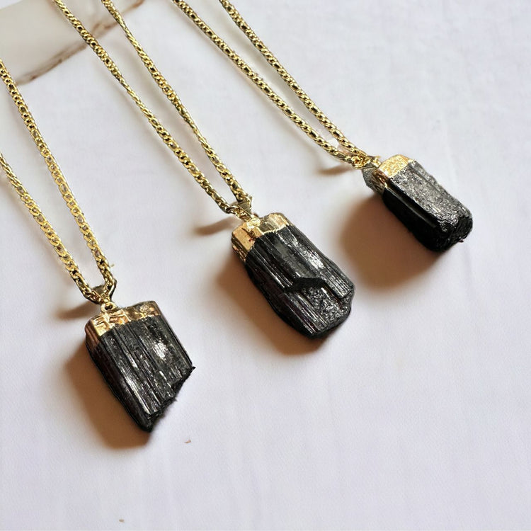 Raw Black Tourmaline Necklace (Gold-Dipped / Silver)