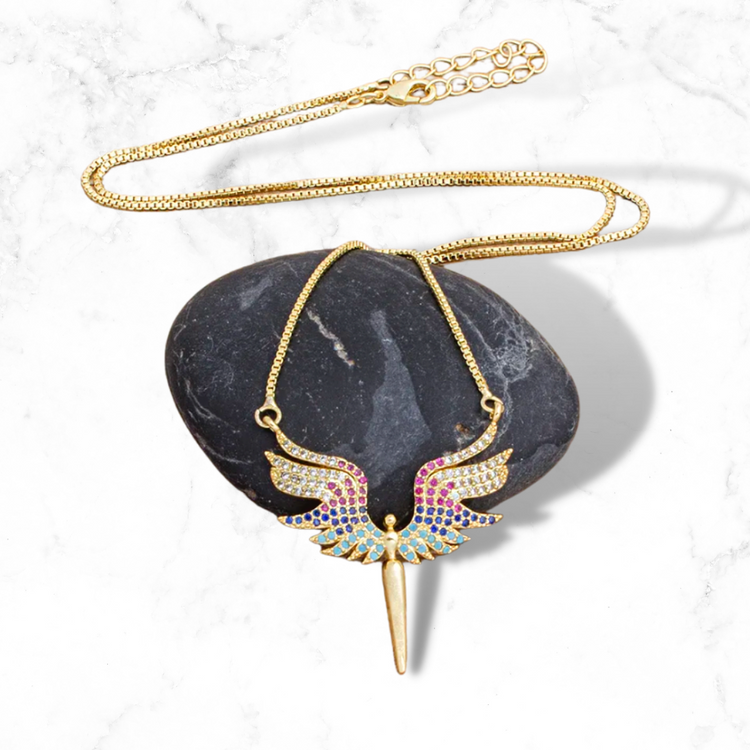 Guardian Angel Necklace w/ Colored Zircons