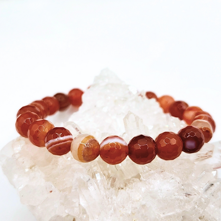 Banded Carnelian Crystal Bracelet - Protection | Good Luck | Confidence