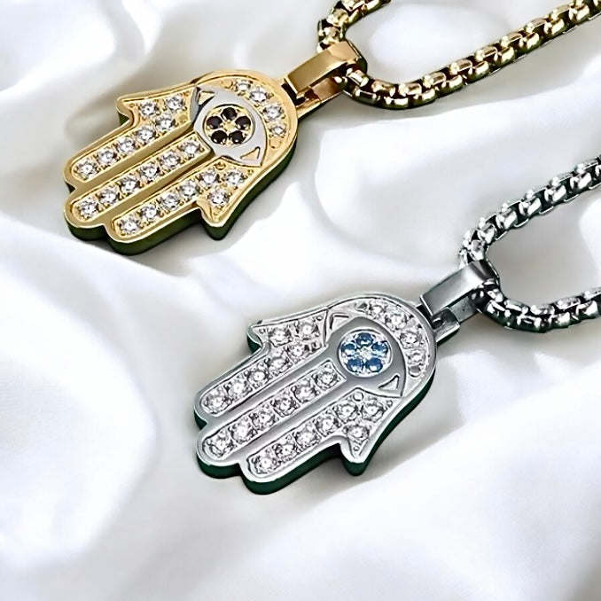 Hamsa Hand Necklace w/ AAA Grade Cubic Zircons (Gold/Silver)