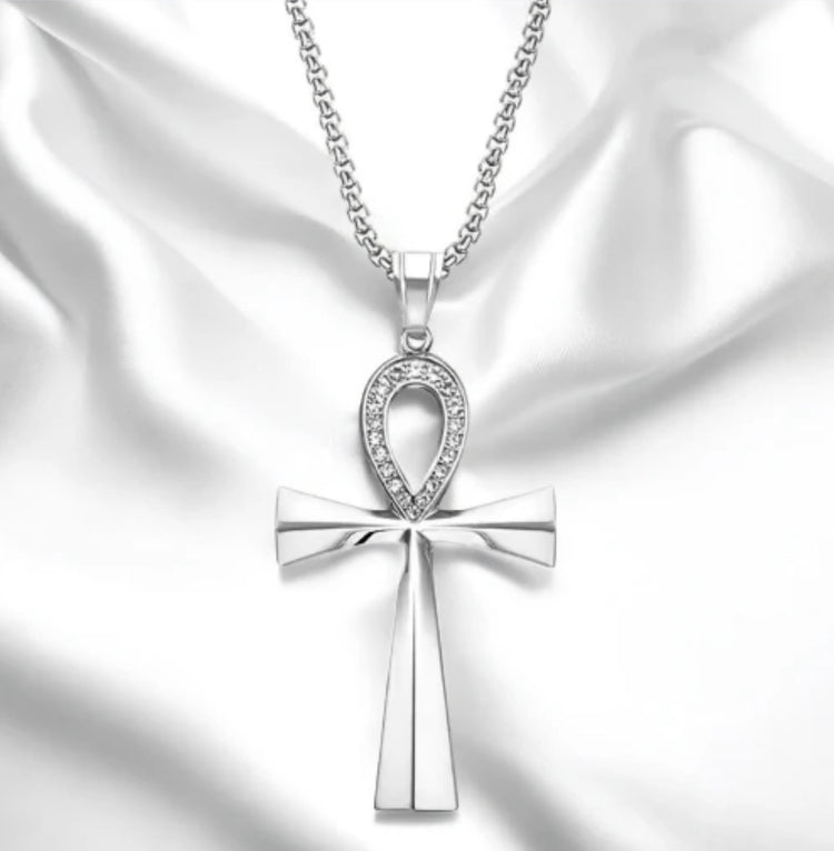 Ankh Necklace w/ Cubic Zircons (Gold/Silver)