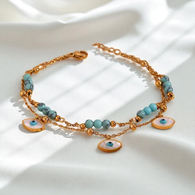 Evil Eye Anklet w/ Simulated Turquoise
