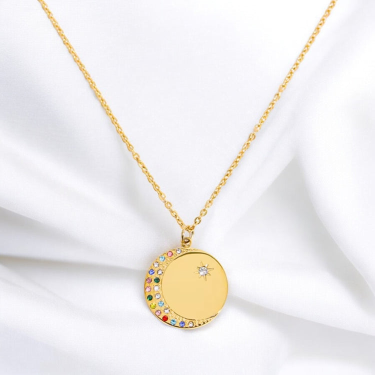Crescent & Star Necklace w/ Colored Zircons