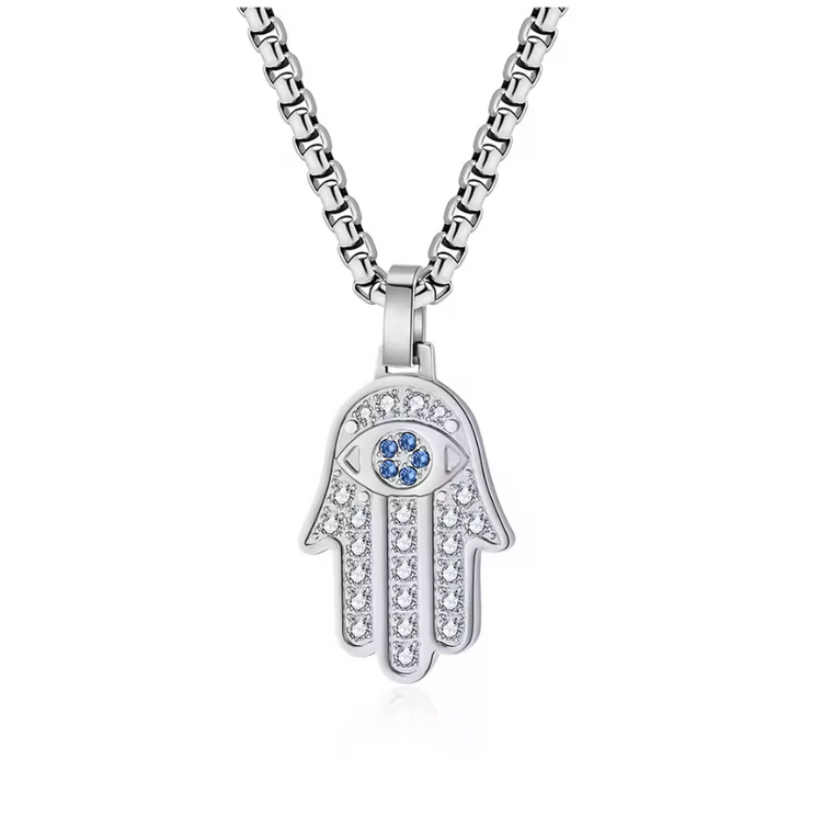 Hamsa Hand Necklace w/ AAA Grade Cubic Zircons (Gold/Silver)