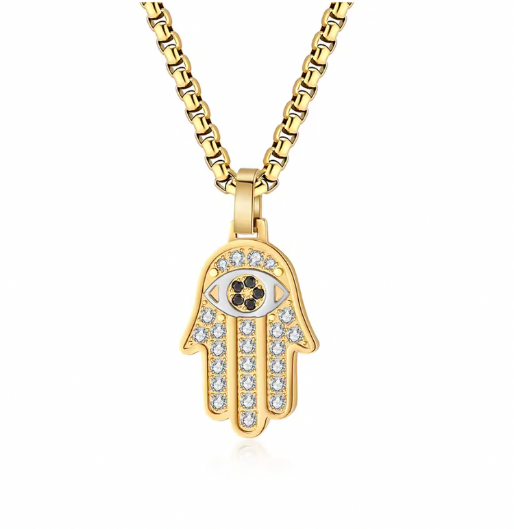 Hamsa Hand Necklace w/ AAA Grade Cubic Zircons (Gold/Silver)
