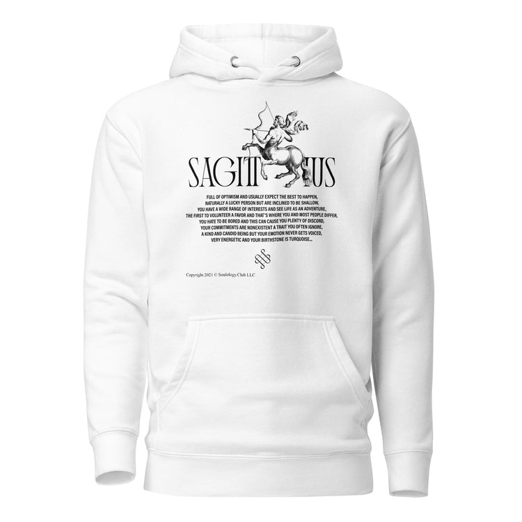 White Sagittarius Unisex Zodiac Poetry Hoodie