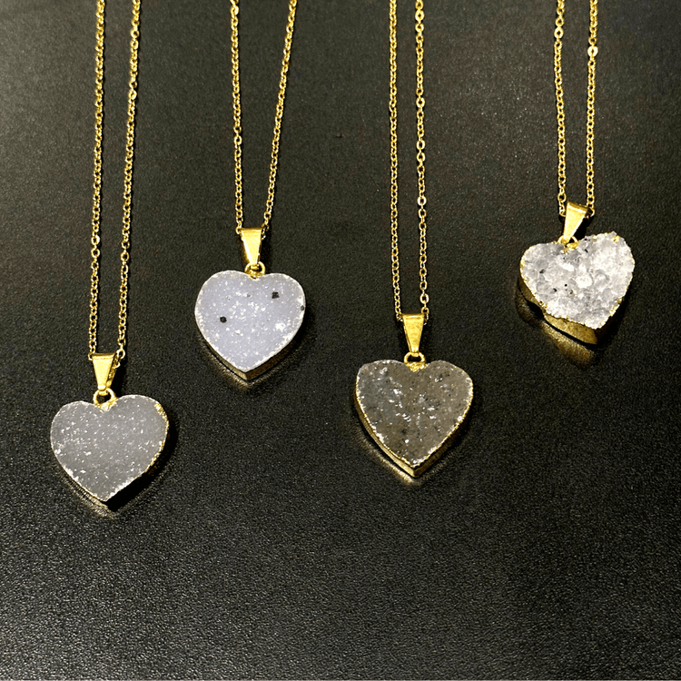 Gold-Dipped Crystal Druzy Heart Necklace