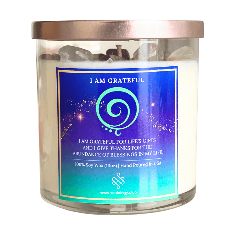 I Am Grateful Crystal Affirmation Candle