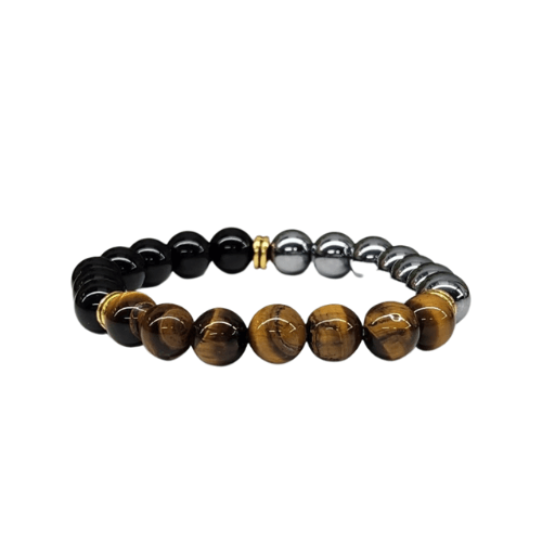 Triple Protection Crystal Bracelet - Hematite | Tiger's Eye | Black Obsidian