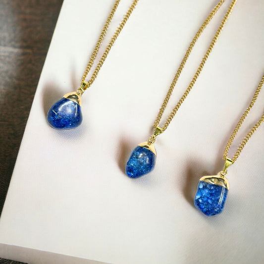 Gold-Dipped Blue Crackle Quartz Necklace