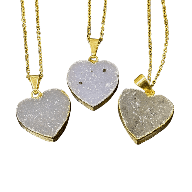 Gold-Dipped Crystal Druzy Heart Necklace