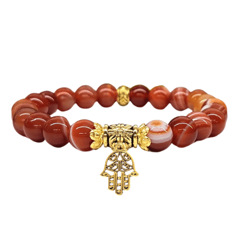 Banded Carnelian Crystal Bracelet w/ Hamsa Hand Charm