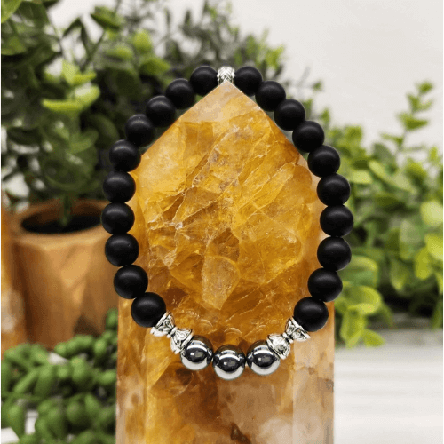 Terahertz & Matte Black Obsidian Crystal Bracelet