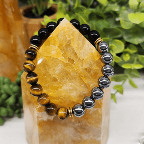 Triple Protection Crystal Bracelet - Hematite | Tiger's Eye | Black Obsidian