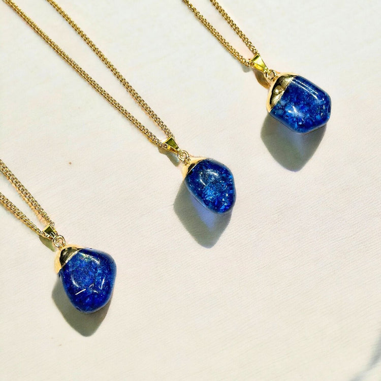 Gold-Dipped Blue Crackle Quartz Necklace
