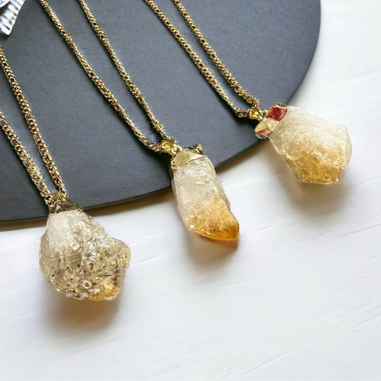 Gold-Dipped Raw Citrine Necklace