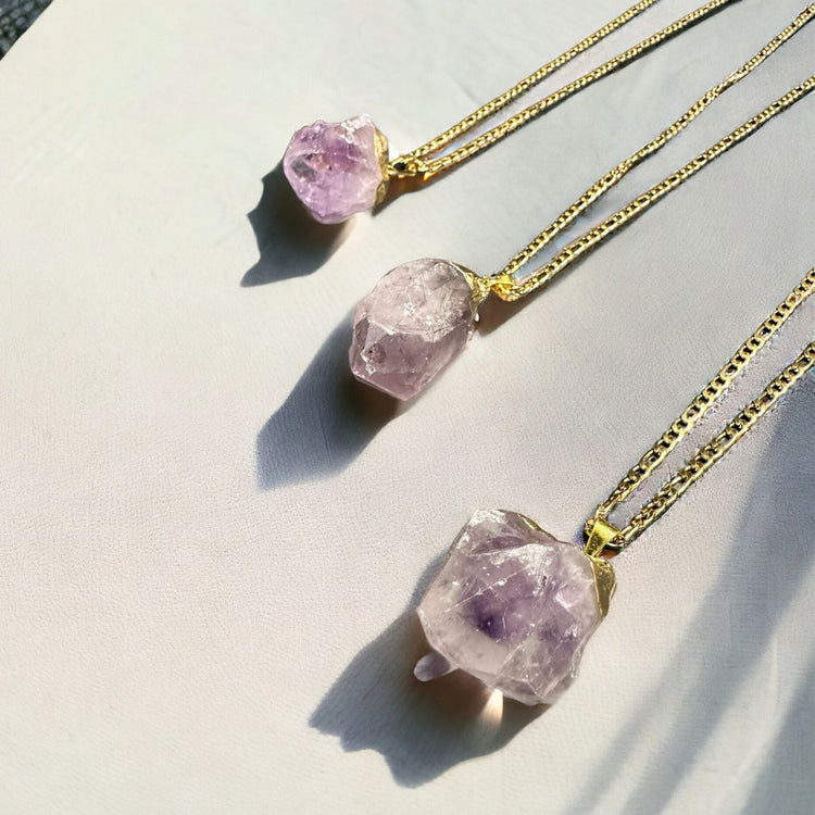 Gold-Dipped Raw Amethyst Necklace