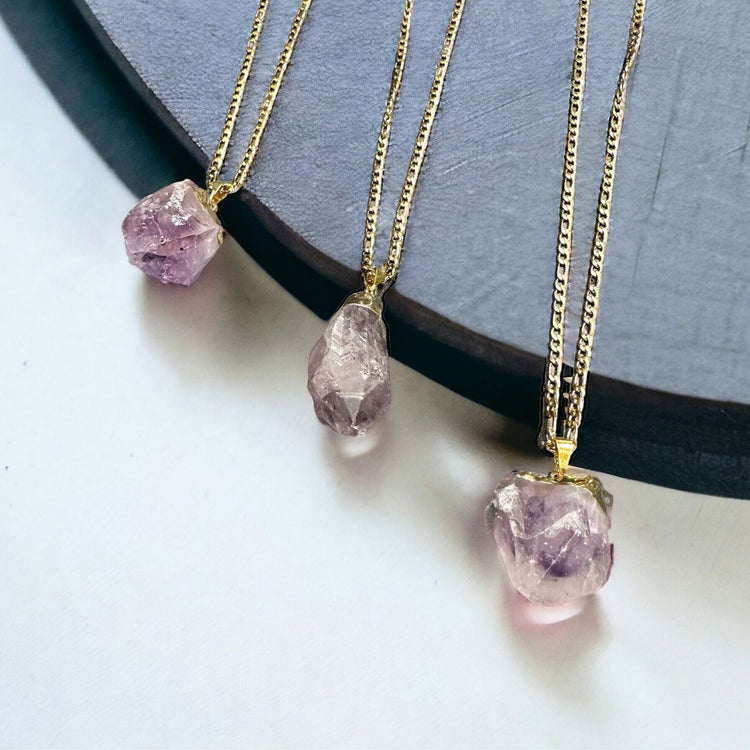 Gold-Dipped Raw Amethyst Necklace
