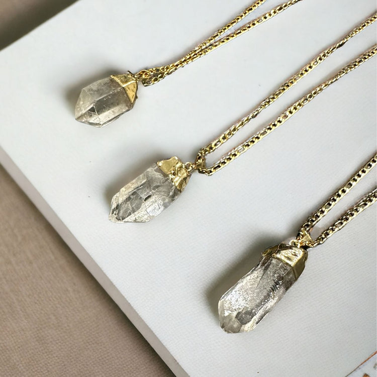 Gold-Dipped Clear Quartz Necklace