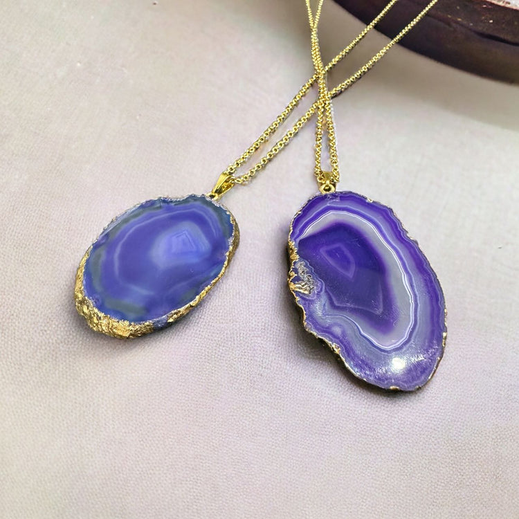 Gold-Dipped Purple Agate Slice Necklace