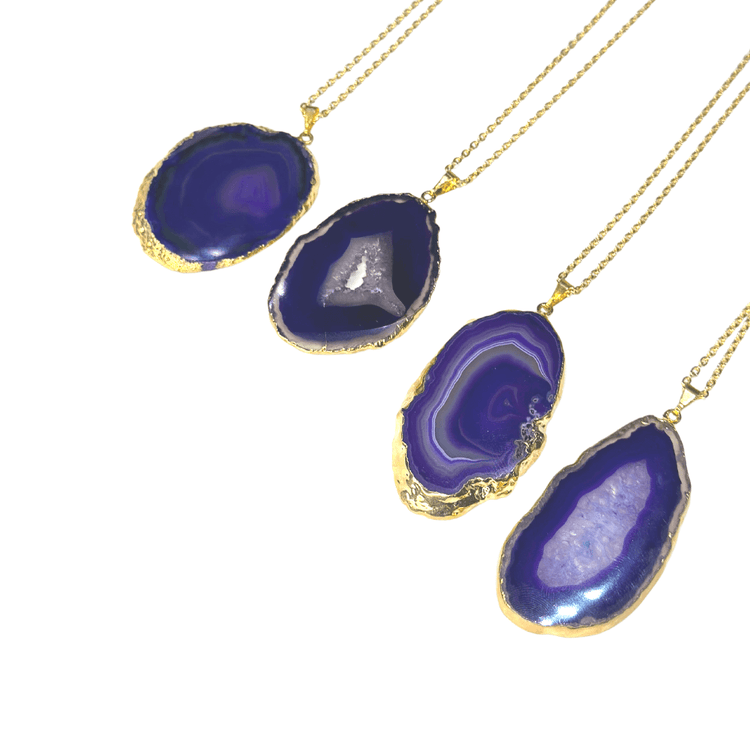 Gold-Dipped Purple Agate Slice Necklace