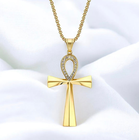 Ankh Necklace w/ Cubic Zircons (Gold/Silver)