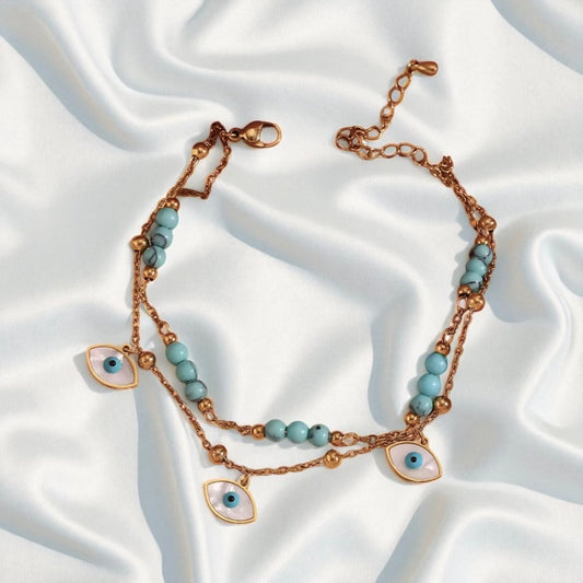 Evil Eye Anklet w/ Simulated Turquoise
