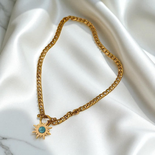 Turquoise Sun Cuban Necklace