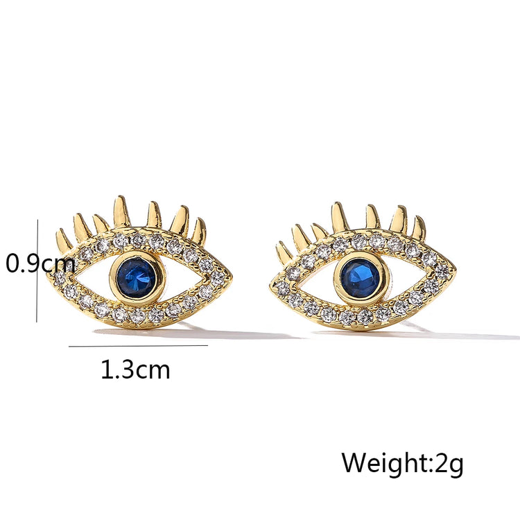 Evil Eye Stud Earrings w/ Blue Cubic Zircon