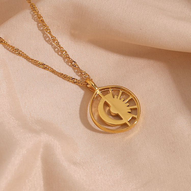 Crescent and Sun Necklace with Cubic Zircon