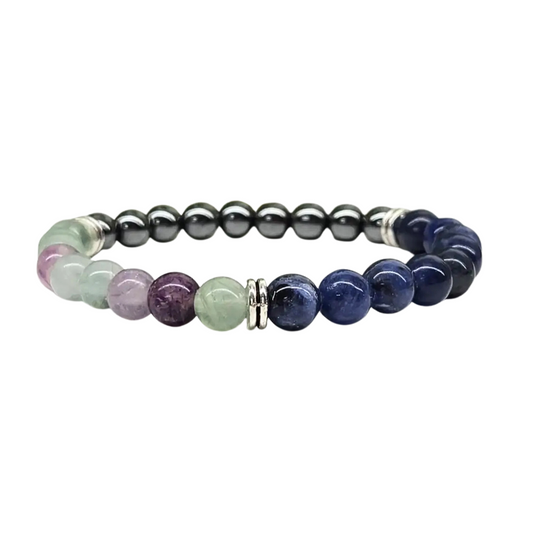 Crystal Bracelet for Kids - Rainbow Fluorite, Sodalite and Hematite (Focus & Concentration)