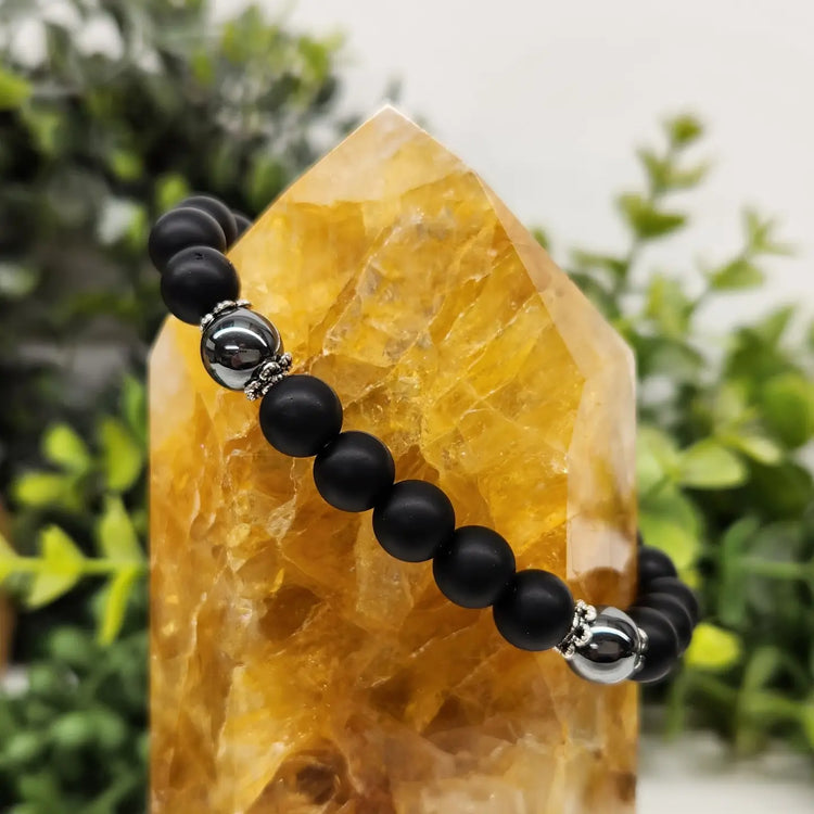 Matte Black Obsidian & Hematite Bracelet - Protection