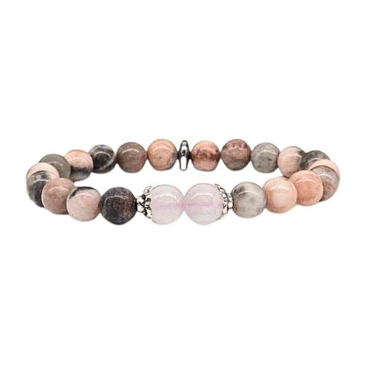 Pink Zebra Jasper & Selenite Crystal Bracelet - Stability | Uplifting | Clarity
