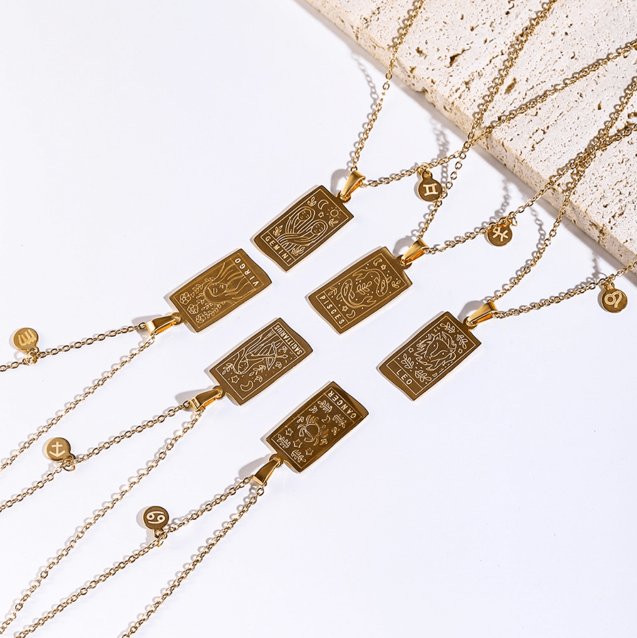 Engraved Tarot-Style Zodiac Necklace & Bracelet - Soulology.Club